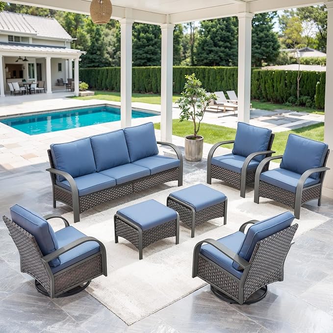 Belord Patio Conversation Sets - 7 Piece Outdoor Patio Furniture Sets with Swivel Rocker Outdoor Chairs, Wicker Couch - Photo 1