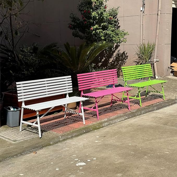 Light Green 3-Seater Metal Garden Bench - 120cm Patio Furniture, Durable & Weather-Resistant Outdoor Seating with Slatted Design for Parks, Patios & Gardens