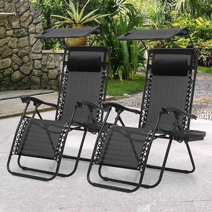 MoNiBloom Zero Gravity Chair with Canopy Shade, Patio Anti Gravity Recliner - Photo 4