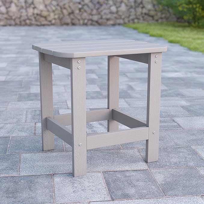 Flash Furniture Charlestown Tiered Commercial Poly Resin Adirondack Side Table - Gray - All-Weather - Indoor/Outdoor - Photo 2