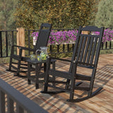 Flash Furniture Winston Set of 2 Rocking Chairs with Side Table - Black Poly Resin - Weather Resistant - Photo 2