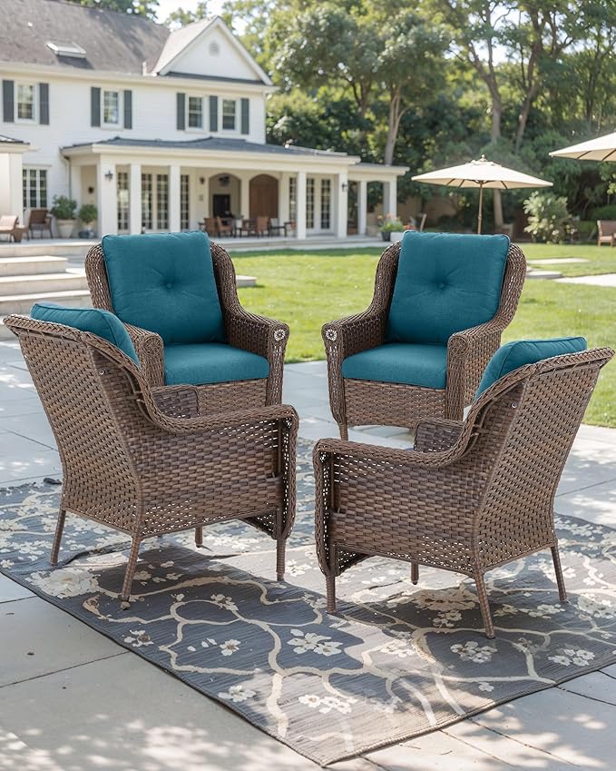 Patio Wicker Chairs Outdoor Furniture Chair - Set of 4 Outside All Weather Lawn Dining Brown Rattan Armchair with High - Photo 5