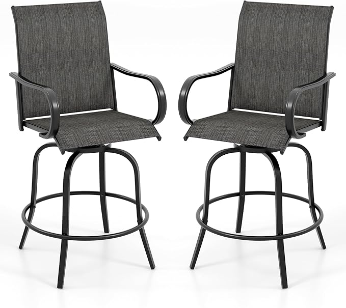 Tangkula Outdoor Swivel Bar Stools Set of 2, Bar Height Tall Patio Chairs with Armrests & High Back - Photo 1