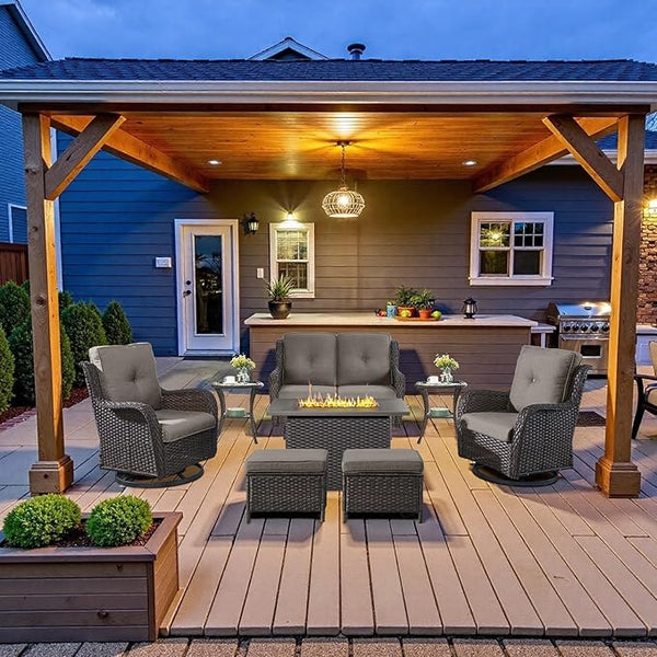 Belord Patio Furniture Set with Fire Pit Table, 8 Piece Wicker Outdoor Furniture Set - Photo 1