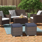 RELAX4LIFE Wicker Outdoor Storage Ottoman, 2-Piece Rattan Footstool w/Removable Cushion - Photo 8
