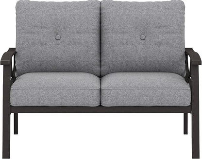 RoyalCraft Patio Loveseat, All-Weather Outdoor 2 Seats Sofa Couch,Khaki Metal Furniture with Gray Cushions