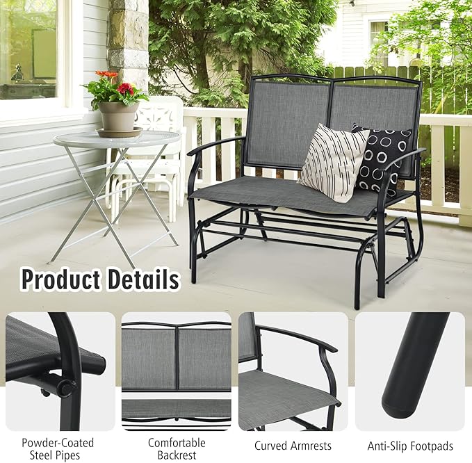 Tangkula 2-Person Patio Glider Bench, Outdoor Rocker Glider Loveseat Chair W/Heavy-Duty Steel Frame - Photo 5