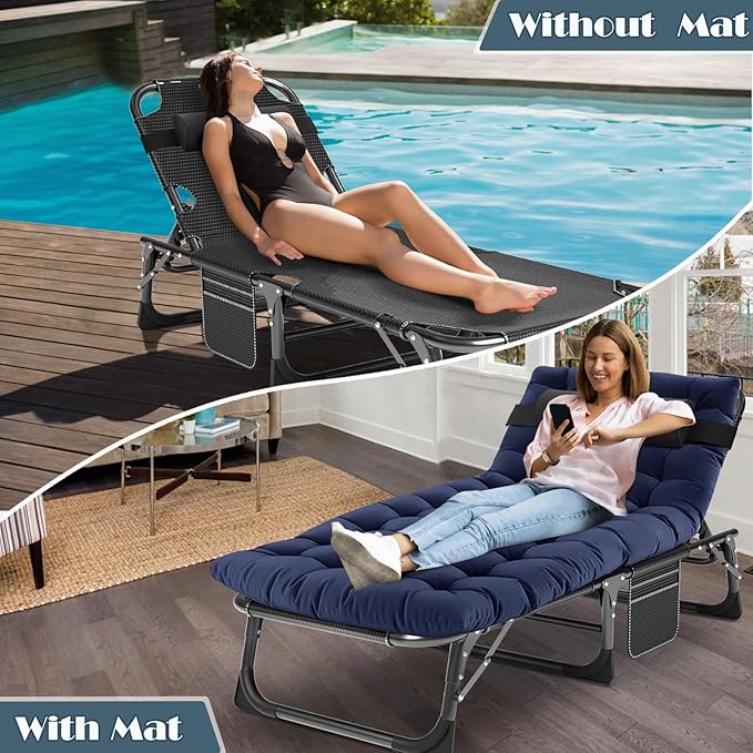 MOPHOTO Folding Chaise Lounge Chair 5-Position, Folding Cot, Heavy Duty Patio Chaise Lounges for Outside, Poolside - Photo 5