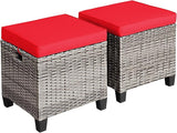 Tangkula 2 Pieces Patio Rattan Ottomans, Outdoor Wicker Footstool Footrest Seat with Soft Cushions and Steel Frame - Photo 1
