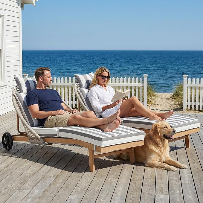Outdoor Chaise Lounge Chairs Set of 2, Lounge Chair Outdoor with Cushions, Wicker Outdoor Chaise Lounger - Photo 4