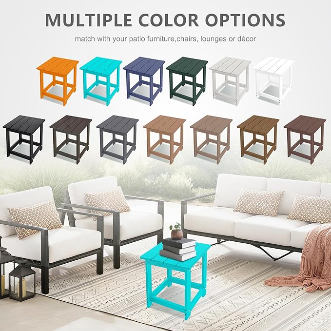 LZRS Adirondack Square Outdoor Side Table for Patio, Pool Composite Patio Table,HDPE End Tables for Backyard,Pool, Indoor Companion, Easy Maintenance & Weather Resistant(Turquoise)