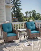 3 Piece Patio Swivel Chairs and Side Table Set - High Back Outdoor Brown Wicker Rattan Rocking Glider with Thick - Photo 2