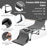 Tangkula Tanning Chair, Outdoor Folding Beach Lounge Chair with Face Hole, Adjustable Footrest, Removable Pillow - Photo 6