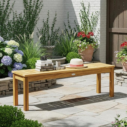 Tangkula 52 Inches Acacia Wood Outdoor Bench, Wood Bench for Dining Room Entryway Poolside Garden, Patio Backless Dining Bench with Slatted Seat, Ideal for Outdoors & Indoors