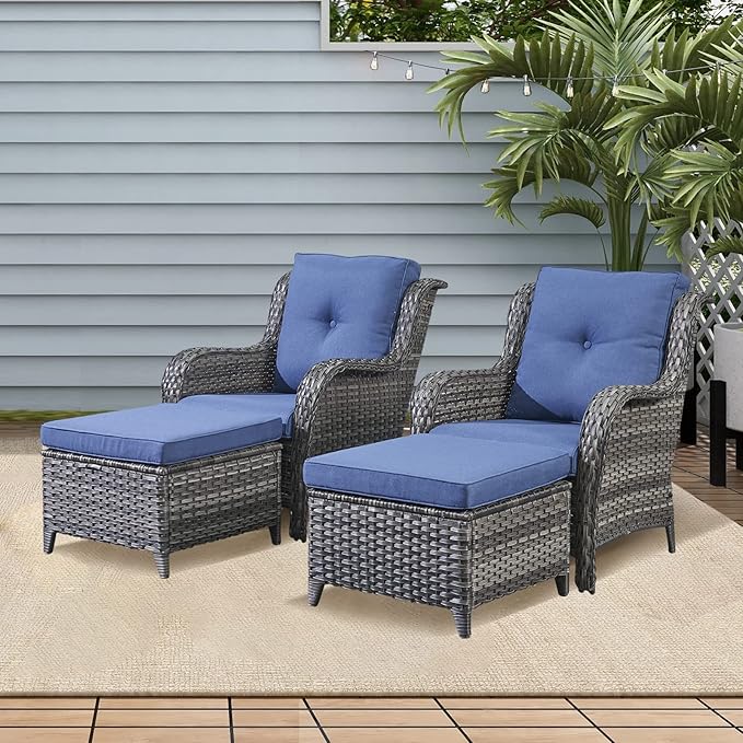 Rilyson Wicker Patio Furniture Set - 4 Piece Rattan Outdoor Sectional Conversation Sets with 2 Chairs and 2 Ottomans - Photo 2