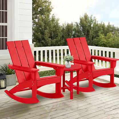 Costaelm Outdoor Adirondack Chair, All Weather Resistant Lawn Chairs Balcony Chair and Fire Pit Chairs, Patio Chair Outdoor Porch Rocking Chair High Back HDPE Poly Lumber, Red