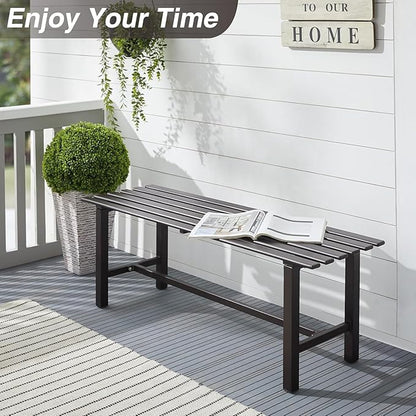 Outdoor Metal Bench, 47 x 16 x 17 inches, Backless Porch Bench, 2-Person Seating, Dark Brown, 300 lbs Capacity