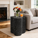 18" Modern Outdoor Side Table, Durable Lightweight MGO Faux Terrazzo Patio Accent Table, Black Coffee Table - Photo 1