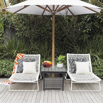 VINGLI Outdoor Side Table with Umbrella Hole Wicker Patio Umbrella Table, Wicker Side Table End Table for Balcony Porch Deck