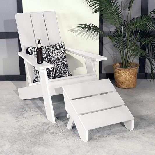 Highwood Italica Modern Adirondack Chair and Ottoman, 2-Piece Set, White