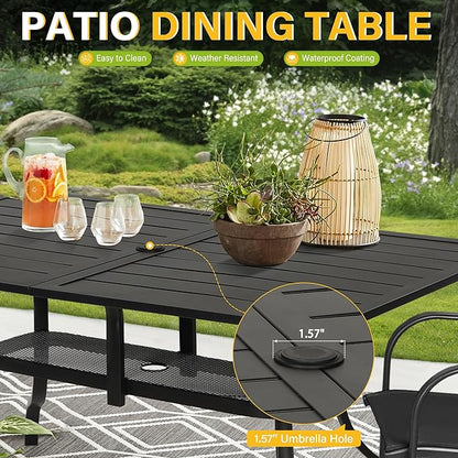 Incbruce Patio Dining Table, 60" x 37" Rectangle Metal Steel Slat Table, with 1.57" Umbrella Hole, for Backyards, Porches, Gardens or Poolside