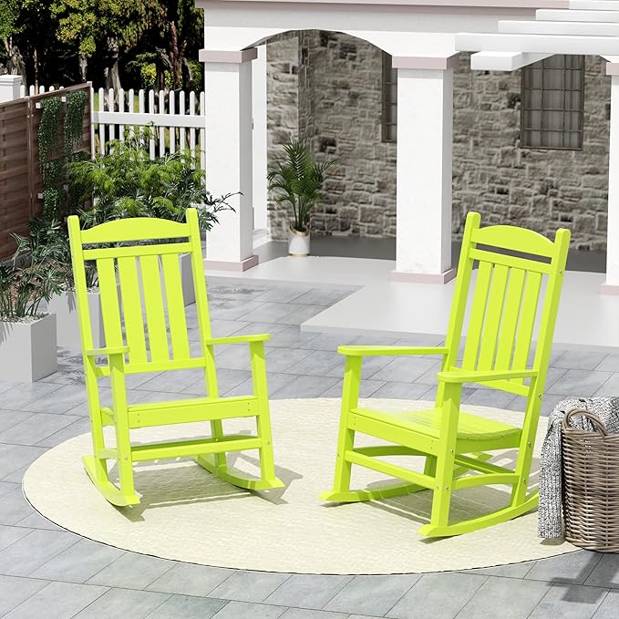 WO WESTIN OUTDOOR HDPE Laguna Classic Porch Rocking Chair (Set of 2), Lime