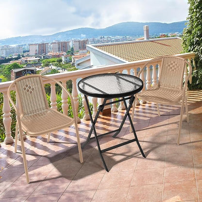 VINGLI Plastic Stackable Patio Chairs, Set of 4, Champagne