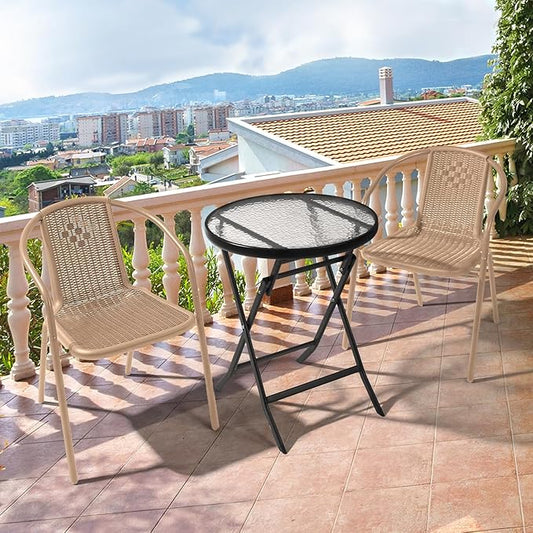 VINGLI Plastic Stackable Patio Chairs, Set of 4, Champagne