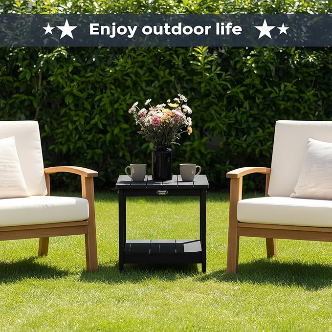 Square Outdoor Side Table Adirondack Side Table, Water-resistant & 2-Tier Small End Table for Patio - Photo 5