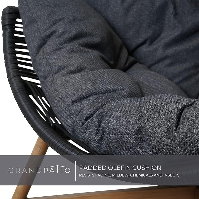 Grand patio Outdoor & Indoor Egg Chair 2PC, PE Wicker Open Weave Wood Grain Finish Oversized Egg Cocoon Chairs with Stand Lounge Chair Comfortable for Front Porch, Living Room, Bedroom (Dark Grey 2PC)