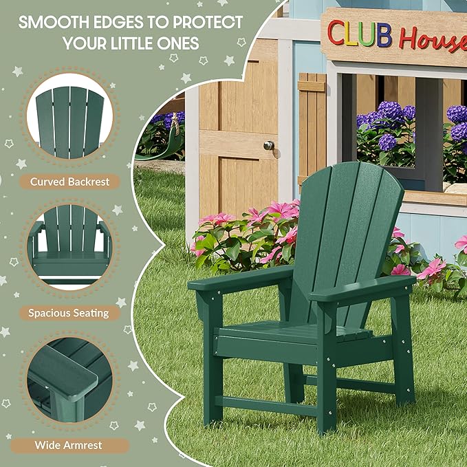 WestinTrends Malibu Kids Outdoor Adirondack Plastic Patio Chair (Set of 2), Dark Green