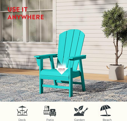Costaelm Outdoor Fire Pit Chair, Patio hdpe Balcony Pool Adirondack Chair, Modern Front Porch Backyard Chair, Garden Resin Lounge Chair for Outside, Turquoise