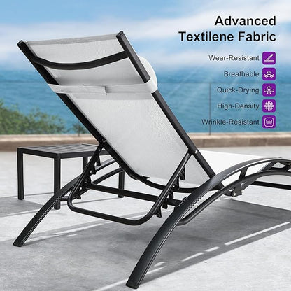PURPLE LEAF Patio Oversized Chaise Lounge with 15FT Umbrella Outdoor Lounge Chair Beach Pool Sunbathing Lawn Lounger, Base and Side Table Included, White