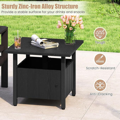 Tangkula Outdoor Table with Hole, Patio Umbrella Table with 2 Sand Bags, 1.89" Umbrella Hole, Metal Frame, Outdoor Side Table for Garden, Deck and Poolside (Set of 2)