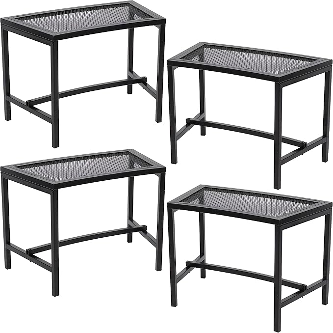Sunnydaze Mesh Outdoor Curved Bench - Metal Patio Bench Set - Heavy-Duty Outdoor Seats for Backyard or Fire Pit - Black - Set of 4