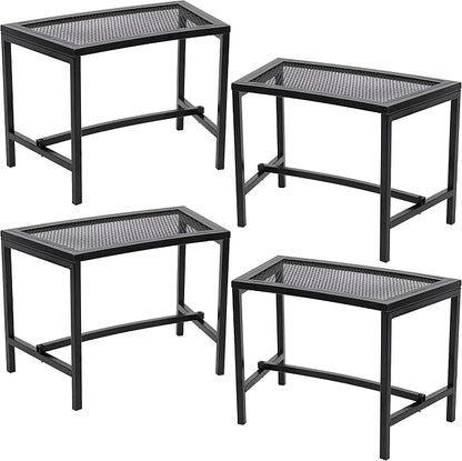 Sunnydaze Mesh Outdoor Curved Bench - Metal Patio Bench Set - Heavy-Duty Outdoor Seats for Backyard or Fire Pit - Black - Set of 4