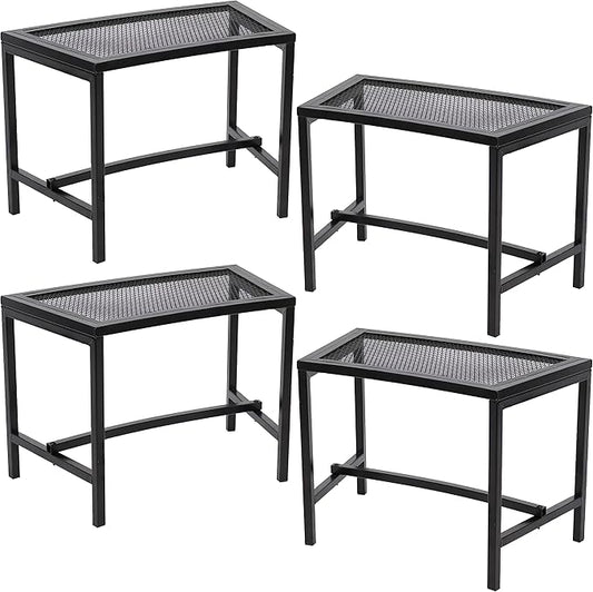 Sunnydaze Mesh Outdoor Curved Bench - Metal Patio Bench Set - Heavy-Duty Outdoor Seats for Backyard or Fire Pit - Black - Set of 4