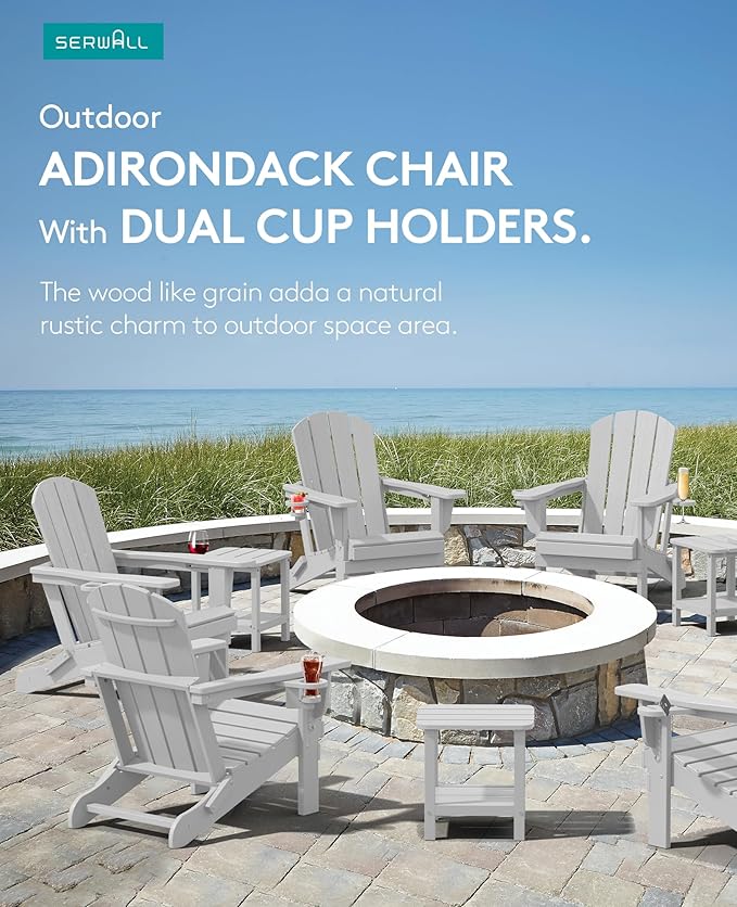 SERWALL Adirondack Chair with Cup Holders - Composite Adirondack Chairs Set of 6 HDPE Outdoor Chairs All Weather Use - Photo 5
