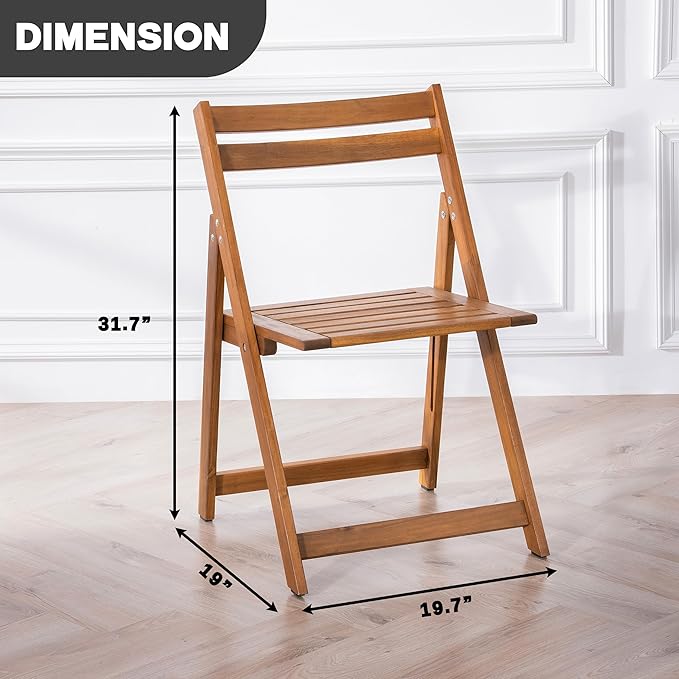 Acacia Wooden Chairs Set of 4, Folding Waterproof Small Patio Chairs with Waterproof and UV Coating, Indoor Outdoor Bistro Set for Garden Balcony Patio Lawn Living Room