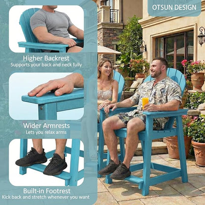 OTSUN Tall Modern Adirondack Chair, All Weather HDPE Bar Height Adirondack Stools Widened Durable Design for Porch Patio Yard Lawn Fire Pit Bistro Basement Indoors & Outdoors
