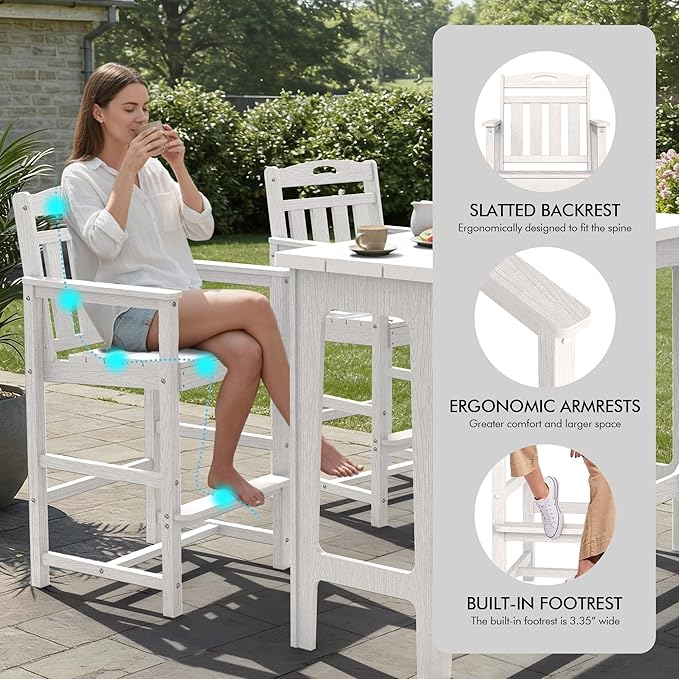 Ciokea Outdoor Bar Height Table Set of 5, 60" Extra Long Rectangle High Top Table and 4 Oversized Adirondack Chairs Set - Photo 6