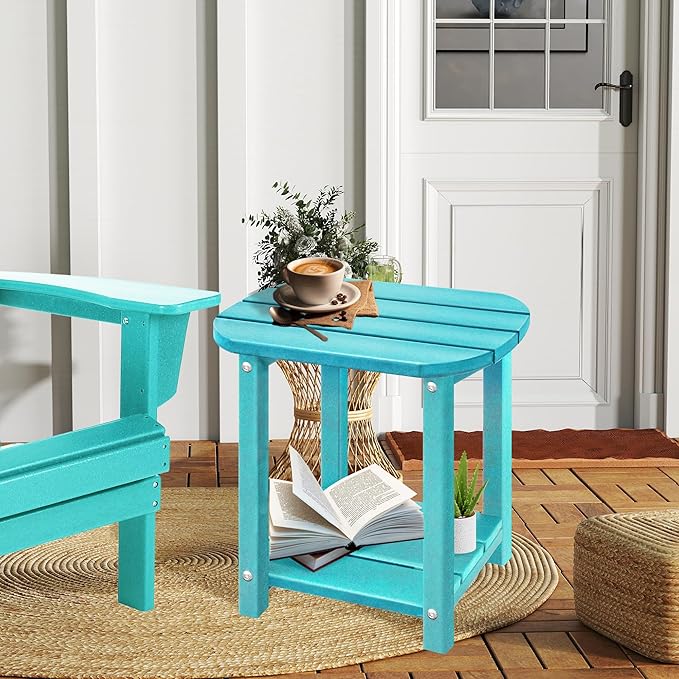 LZRS Outdoor Side Table - 2-Tier Adirondack HDPE Patio End Table for Pool, Porch, Balcony & Backyard - Photo 2
