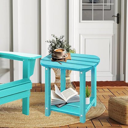 LZRS Outdoor Side Table - 2-Tier Adirondack HDPE Patio End Table for Pool, Porch,Balcony & Backyard,Weather Resistance for Indoor and Outdoor use(Turquoise)
