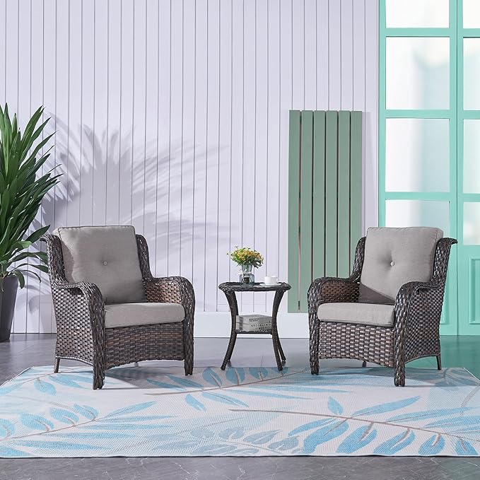 Rilyson Patio Bistro Set Wicker Chairs - 3 Piece Outdoor Rattan Conversation Set with 2 Armrest Chair and 1 Side Table - Photo 6