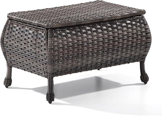 Outdoor Wicker Coffee Table - Patio PE Rattan Coffee Table with Storage Room Suitable for Patio Deck Garden Porch, Brown