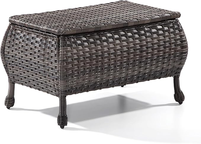Outdoor Wicker Coffee Table - Patio PE Rattan Coffee Table with Storage Room Suitable for Patio Deck Garden Porch, Brown - Photo 7