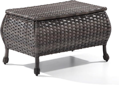 Outdoor Wicker Coffee Table - Patio PE Rattan Coffee Table with Storage Room Suitable for Patio Deck Garden Porch, Brown