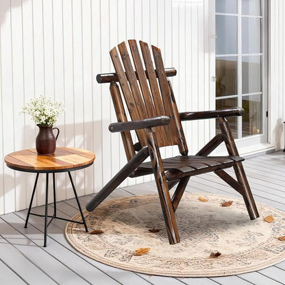 VINGLI Solid Wood Adirondack Chair Outdoor Patio Furniture Fire Pit Chairs, Heavy Duty Backyard Seating Armchair Deck Garden Lawn Patio (Carbonized, 1 PC)
