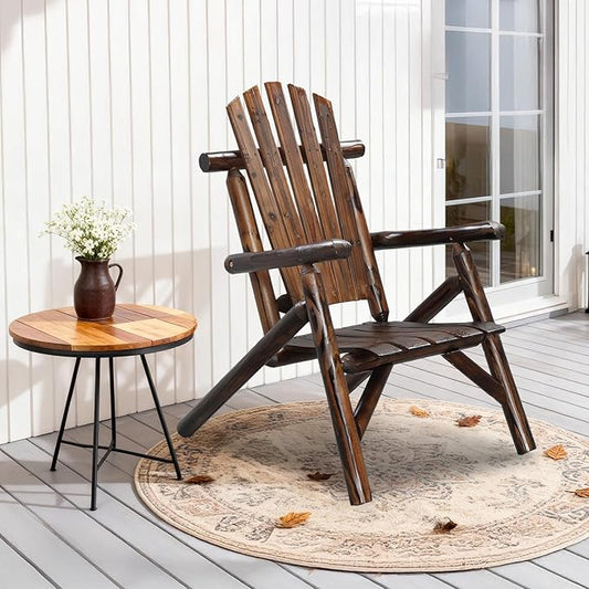 VINGLI Solid Wood Adirondack Chair Outdoor Patio Furniture Fire Pit Chairs, Heavy Duty Backyard Seating Armchair Deck Garden Lawn Patio (Carbonized, 1 PC)