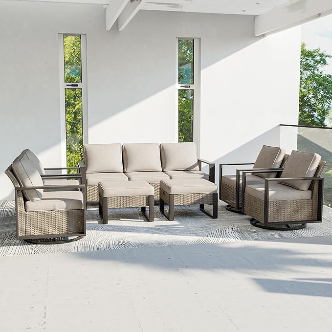Outdoor Patio Furniture Set, 7 Piece Wicker Patio Conversation with Deep Seating, Thicken Cushions - Photo 8